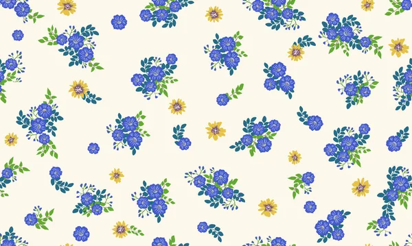 Seamless Folk Pattern Small Wild Flowers Floral Background Textile Wallpaper — Stock Vector