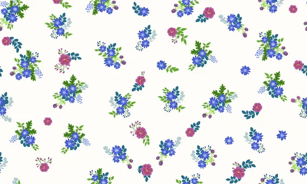 Küçük Vahşi Çiçeklerdeki Kusursuz Halk Desenleri Tekstil Duvar Kağıdı Desen — Stok Vektör