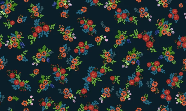 Motif Floral Sans Couture Avec Petites Fleurs Simples Millefleurs Style — Image vectorielle