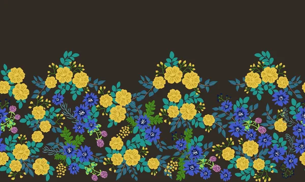 Modèle Folklorique Sans Couture Dans Petites Fleurs Sauvages Millefleurs Style — Image vectorielle