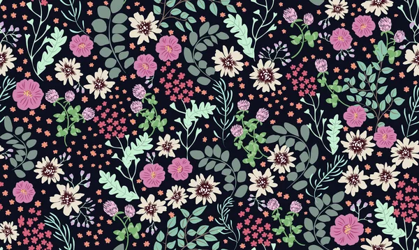 Sömlöst Folkmönster Små Vilda Blommor Blommig Bakgrund För Textil Tapet — Stock vektor