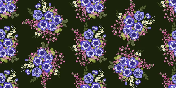 Reizvolles Nahtloses Muster Mit Kleinen Blüten Aus Niedlichen Petunien Regelmäßige — Stockvektor