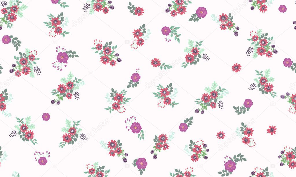 Seamless folk pattern in small wild flowers.Floral background for textile, wallpaper, pattern fills, covers, surface, print, gift wrap, scrapbooking, decoupage. Raster copy.