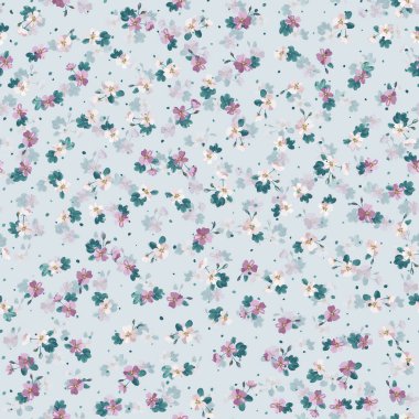 Karmaşık katmanlı çiçek desenli küçük dogroses çiçekleri. Moda Millefleur 'ları. Moda baskıları için zarif bir şablon.