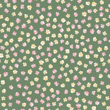 Karmaşık katmanlı çiçek desenli küçük dogroses çiçekleri. Moda Millefleur 'ları. Moda baskıları için zarif bir şablon.