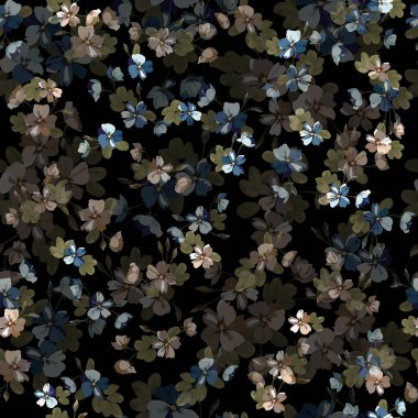 Complex multi-layered floral pattern in small flowers of dogroses. Trendy millefleurs. Elegant template for fashion prints. clipart