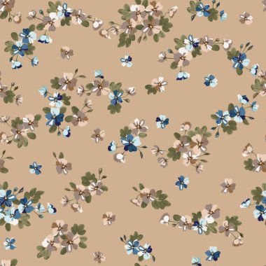 Karmaşık katmanlı çiçek desenli küçük dogroses çiçekleri. Moda Millefleur 'ları. Moda baskıları için zarif bir şablon.