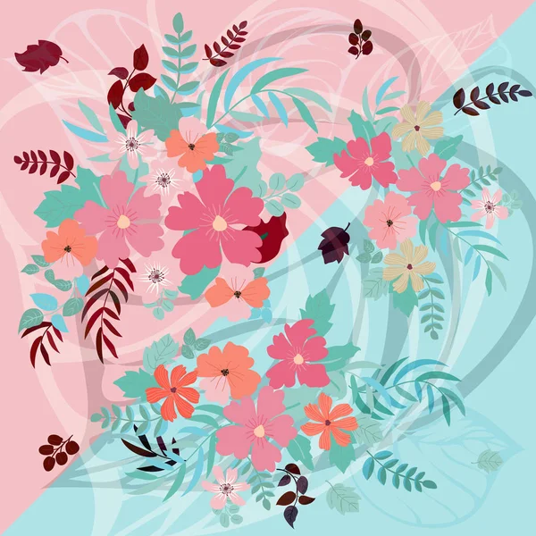 Fular Çiçek Desenli Bandana Pareo Yastık Yapımı Tekstil Şal Izi — Stok Vektör