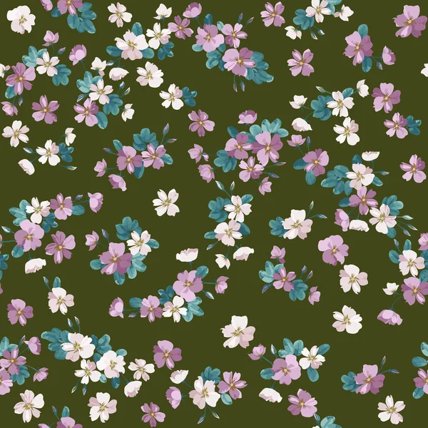 Сложный Многослойный Цветочный Узор Мелких Цветках Догроз Модные Миллефлёры Элегантный — стоковый вектор
