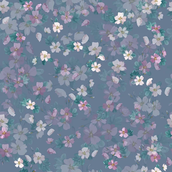 Complex Meerlaagse Bloemenpatroon Kleine Bloemen Van Dogroses Trendy Millefleurs Elegante — Stockvector