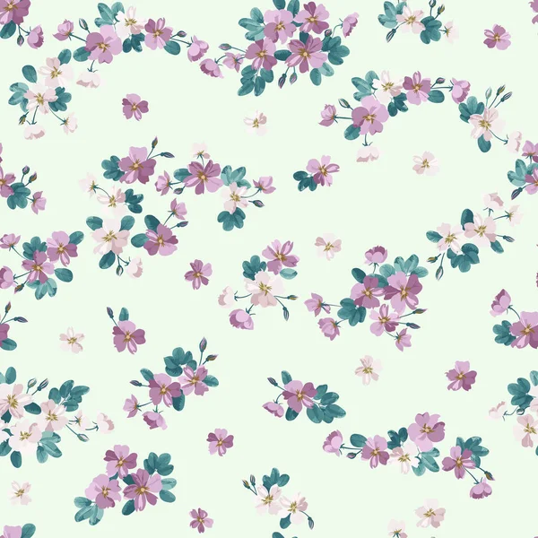 Komplexe Mehrschichtige Blumenmuster Kleinen Blüten Von Heckenrosen Trendy Millefleurs Elegante — Stockvektor