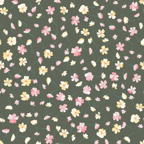 Komplexe Mehrschichtige Blumenmuster Kleinen Blüten Von Heckenrosen Trendy Millefleurs Elegante — Stockvektor