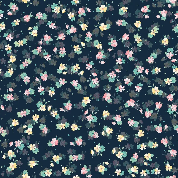 Komplexe Mehrschichtige Blumenmuster Kleinen Blüten Von Heckenrosen Trendy Millefleurs Elegante — Stockvektor