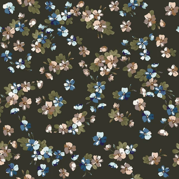 Komplexe Mehrschichtige Blumenmuster Kleinen Blüten Von Heckenrosen Trendy Millefleurs Elegante — Stockvektor