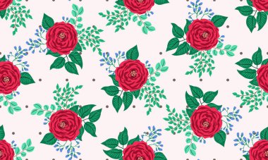 Antik güller ve dallardan oluşan küçük sevimli çiçeklerdeki pürüzsüz desen. Chabby şık millefleur 'lar. Tekstil, duvar kağıdı, kapaklar, yüzey, baskı, hediye paketi, hatıra defteri, dekupaj.