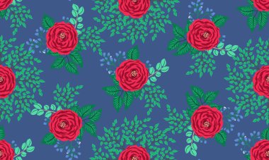 Antik güller ve dallardan oluşan küçük sevimli çiçeklerdeki pürüzsüz desen. Chabby şık millefleur 'lar. Tekstil, duvar kağıdı, kapaklar, yüzey, baskı, hediye paketi, hatıra defteri, dekupaj.
