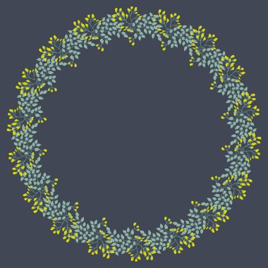 Şirin çiçeklerin çiçekli yuvarlak çerçevesi. Tebrik kartı şablonu. Poster, tişört, yastık, ev dekorasyonu için tasarım. Yaz yabani çiçekleri.