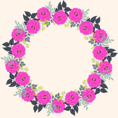 Şirin çiçeklerin çiçekli yuvarlak çerçevesi. Tebrik kartı şablonu. Poster, tişört, yastık, ev dekorasyonu için tasarım. Yaz yabani çiçekleri.