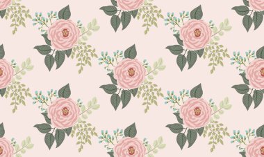 Antik güller ve dallardan oluşan küçük sevimli çiçeklerdeki pürüzsüz desen. Chabby şık millefleur 'lar. Tekstil, duvar kağıdı, kapaklar, yüzey, baskı, hediye paketi, hatıra defteri, dekupaj.
