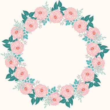 Şirin çiçeklerin çiçekli yuvarlak çerçevesi. Tebrik kartı şablonu. Poster, tişört, yastık, ev dekorasyonu için tasarım. Yaz yabani çiçekleri.