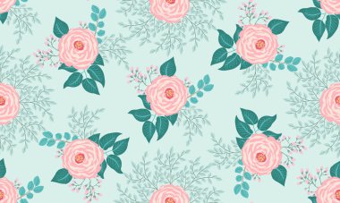 Antik güller ve dallardan oluşan küçük sevimli çiçeklerdeki pürüzsüz desen. Chabby şık millefleur 'lar. Tekstil, duvar kağıdı, kapaklar, yüzey, baskı, hediye paketi, hatıra defteri, dekupaj.