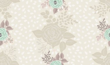 Antik güller ve dallardan oluşan küçük sevimli çiçeklerdeki pürüzsüz desen. Chabby şık millefleur 'lar. Tekstil, duvar kağıdı, kapaklar, yüzey, baskı, hediye paketi, hatıra defteri, dekupaj.