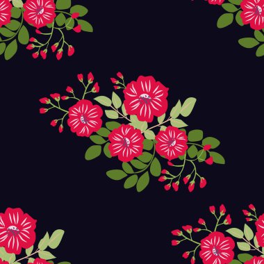 Antika halk çiçekleriyle kusursuz bitki deseni. Pejmürde şık millefleurlar. Tekstil, duvar kağıdı, kapaklar için çiçek arkaplanı, yüzey, baskı, paket, kupür defteri, dekupaj.