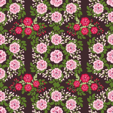 Antika halk çiçekleriyle kusursuz bitki deseni. Pejmürde şık millefleurlar. Tekstil, duvar kağıdı, kapaklar için çiçek arkaplanı, yüzey, baskı, paket, kupür defteri, dekupaj.