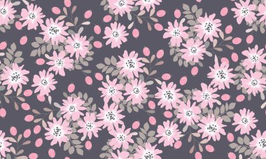 Antika halk çiçekleriyle kusursuz bitki deseni. Pejmürde şık millefleurlar. Tekstil, duvar kağıdı, kapaklar için çiçek arkaplanı, yüzey, baskı, paket, kupür defteri, dekupaj.