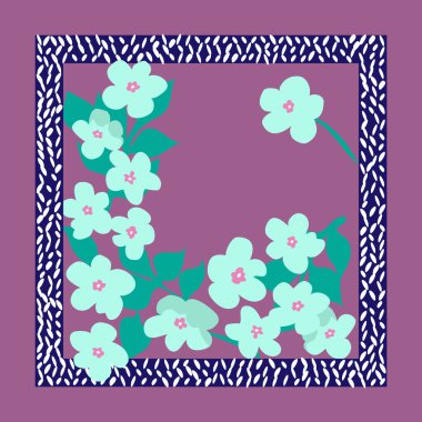  Fular çiçek desenli. Bandana, pareo, yastık, ev yapımı tekstil. Şal izi, tekstil için tropikal arkaplan