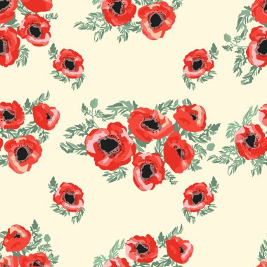 Küçük güzel çiçeklerdeki kusursuz desen. Haşhaş buketleri. Normal millefleur siparişi. Tekstil, duvar kâğıdı, desen dolguları, kapaklar, yüzey, baskı, paket, hatıra defteri, dekupaj.