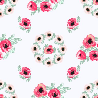 Küçük güzel çiçeklerdeki kusursuz desen. Haşhaş buketleri. Normal millefleur siparişi. Tekstil, duvar kâğıdı, desen dolguları, kapaklar, yüzey, baskı, paket, hatıra defteri, dekupaj.