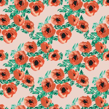 Küçük güzel çiçeklerdeki kusursuz desen. Haşhaş buketleri. Normal millefleur siparişi. Tekstil, duvar kâğıdı, desen dolguları, kapaklar, yüzey, baskı, paket, hatıra defteri, dekupaj.