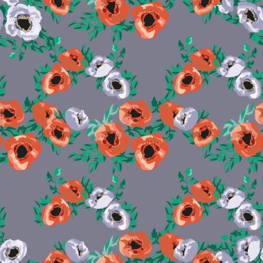 Küçük güzel çiçeklerdeki kusursuz desen. Haşhaş buketleri. Normal millefleur siparişi. Tekstil, duvar kâğıdı, desen dolguları, kapaklar, yüzey, baskı, paket, hatıra defteri, dekupaj.