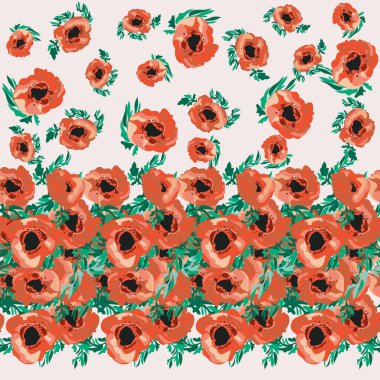 Küçük güzel çiçeklerdeki kusursuz desen. Haşhaş buketleri. Normal millefleur siparişi. Tekstil, duvar kâğıdı, desen dolguları, kapaklar, yüzey, baskı, paket, hatıra defteri, dekupaj.