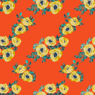 Küçük güzel çiçeklerdeki kusursuz desen. Haşhaş buketleri. Normal millefleur siparişi. Tekstil, duvar kâğıdı, desen dolguları, kapaklar, yüzey, baskı, paket, hatıra defteri, dekupaj.