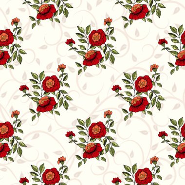 Köpek gülü çiçekleri ve taze dallardan elde çizilmiş vektör deseni. Tekstil ya da kitap kapakları, imalat, duvar kağıtları, baskı, hediye paketi ve yapıştırma kitabı için klasik arka plan.