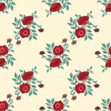 Köpek gülü çiçekleri ve taze dallardan elde çizilmiş vektör deseni. Tekstil ya da kitap kapakları, imalat, duvar kağıtları, baskı, hediye paketi ve yapıştırma kitabı için klasik arka plan.