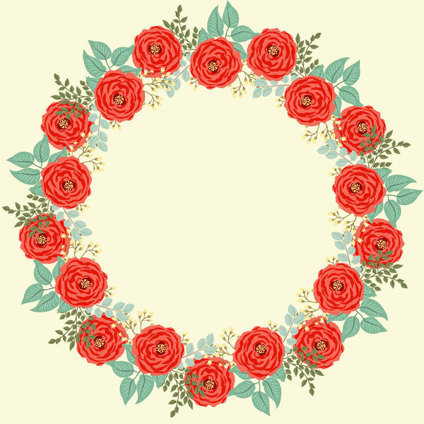 Floral round frame from cute flowers. Greeting card template. Design artwork for the poster, tee shirt, pillow, home decor. Summer wild flowers wreath. 