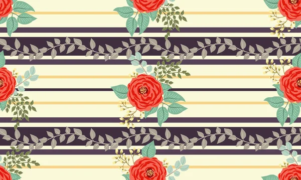 Striped Floral Pattern Beautiful Print Home Textile Wallpapers Covers Manufacturing — Stock Vector