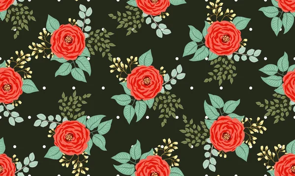 Patrón Sin Costuras Pequeñas Flores Lindas Rosas Ramas Antiguas Millefleurs — Vector de stock