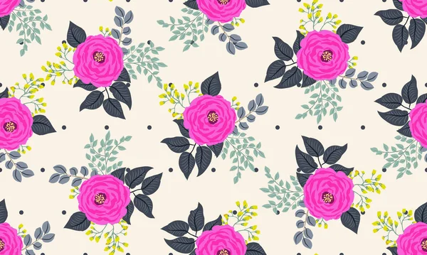 Motif Sans Couture Dans Petites Fleurs Mignonnes Roses Branches Antiques — Image vectorielle