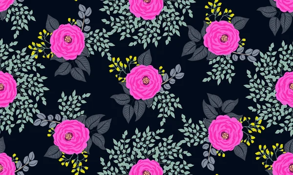 Motif Sans Couture Dans Petites Fleurs Mignonnes Roses Branches Antiques — Image vectorielle