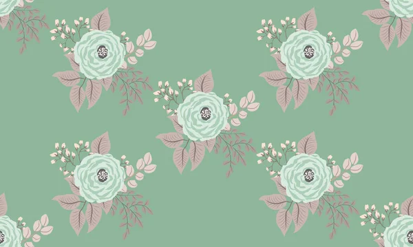 Patrón Sin Costuras Pequeñas Flores Lindas Rosas Ramas Antiguas Millefleurs — Vector de stock