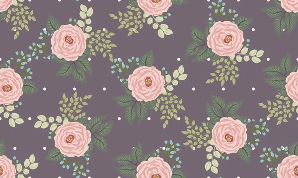 Motif Sans Couture Dans Petites Fleurs Mignonnes Roses Branches Antiques — Image vectorielle