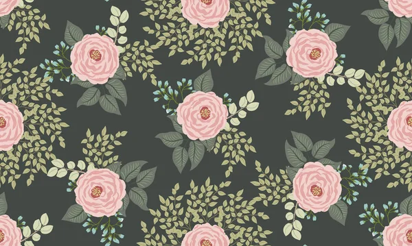 Seamless Pattern Small Cute Flowers Antique Roses Branches Chabby Chic — Stock Vector