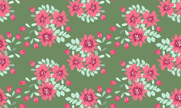 Seamless Plant Pattern Antique Folk Flowers Shabby Chic Style Millefleurs — Stock Vector