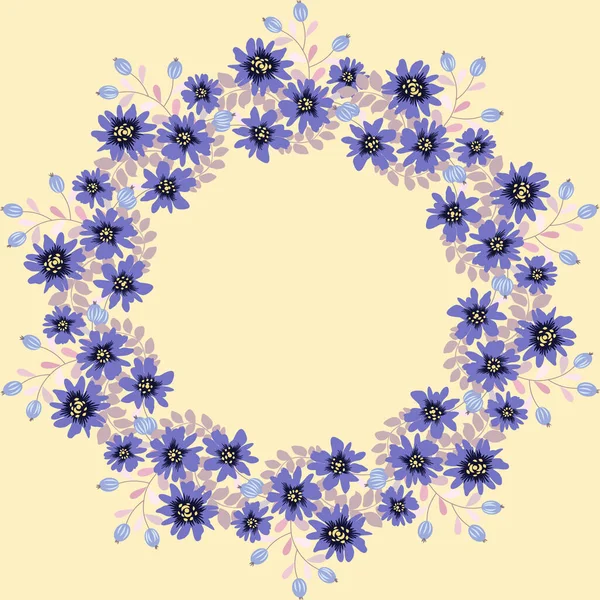 Floraler Runder Rahmen Aus Niedlichen Ditsy Blumen Grußkarten Vorlage Design — Stockvektor
