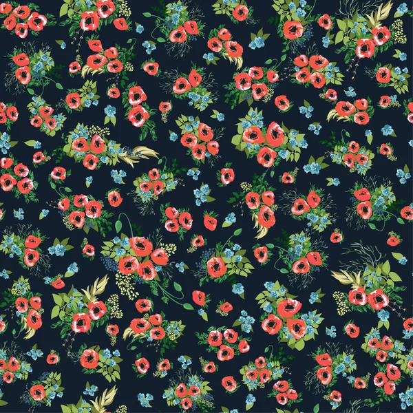 Modèle Sans Couture Dans Petites Fleurs Mignonnes Pavot Millefleurs Style — Image vectorielle