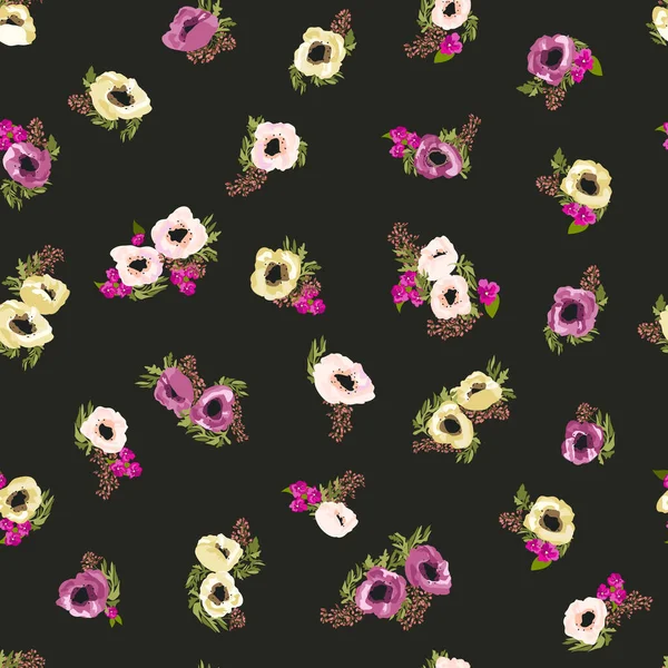 Bordure Sans Couture Petites Jolies Fleurs Des Bouquets Pavot Millefleurs — Image vectorielle